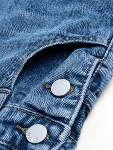 男童简约浅蓝色阔腿牛仔背带短裤，可调节肩带，宽松版型，百搭，四季皆宜 - 中等水洗藍 - 查看 6