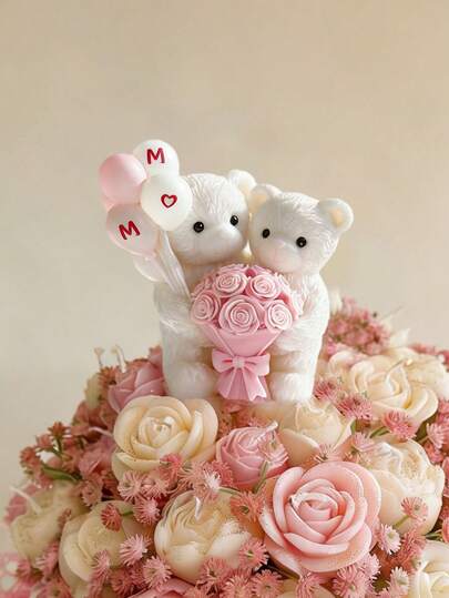 2pcs Bear Rose Bouquet Balloon Silicone Mold | Handmade DIY Candle, Wax, Plaster Decor | Mother's Day, Wedding Gift | Detailed, Soft Silicone, Reusable For Candle, Wax, Plaster