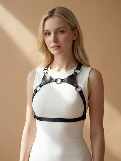 1pc Women's Fashion PU Leather Neck Hanging Style Chest Strap Gothic Style Holiday Wear Matching Belt Casual Decoration Belt Clothing Accessories