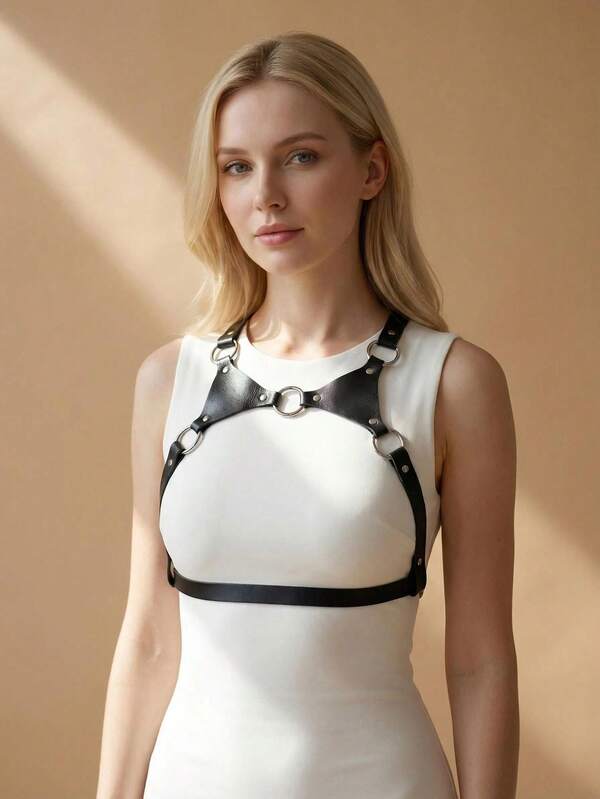 1pc Women's Fashion PU Leather Neck Hanging Style Chest Strap Gothic Style Holiday Wear Matching Belt Casual Decoration Belt Clothing Accessories