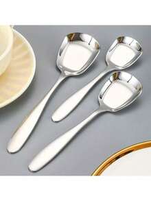 1pc/2pcs/3pcs New Stainless Steel Serving Spoon, Long Handle Catering Spoon, Flat Bottom Spoon, Suitable For Kitchen, Restaurant, Hotel - View 1