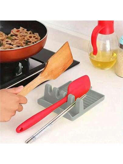 1pc Multifunctional Silicone Spoon/Spatula Holder, Pot Lid Rack, Kitchen Utensil Organizer, Multipurpose Kitchen Tool Storage Box