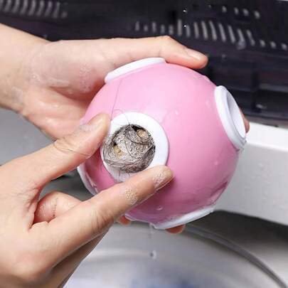 1个可重复使用的洗衣球 - 宠物毛发收集器，适用于洗衣机和烘干机，无需扭转即可轻松取出，粉色或蓝色可选，适用于猫狗，防止排水管堵塞，让宠物毛发远离衣物。