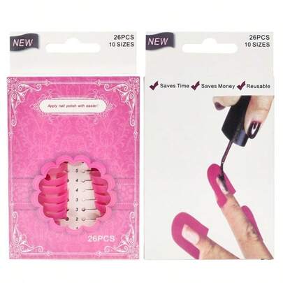26片装，10种尺寸，可重复使用的塑料指甲油隔离条，优雅粉色弧形美甲保护贴，附赠3张胶带，易于涂抹，防晕染，适用于美甲沙龙和居家美甲。