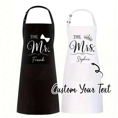 Customizable Text Apron, Black & White Mr & Mrs Couple Apron, Customized Kitchen Apron, Personalized Funny Cooking Apron, Newlywed's First Dinner Wedding Dress/Suit Cover, Bridal Shower/Bachelorette Party Gift, Chef Apron, Housewarming Gift