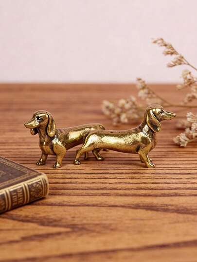 黄铜腊肠犬雕塑，铜质迷你腊肠犬小雕像，3D金属猎犬模型摆件，适用于家居装饰、橱窗展示、摄影道具、生日礼物、毕业礼物