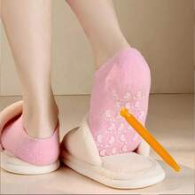 1双女士柔软凝胶袜，含精油足膜，滋润修复凝胶袜，SPA足疗专用，干裂脚后跟护理袜，保护脚后跟 - 純色 - 查看 5