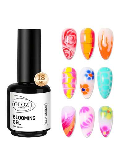 GLOZ 1瓶18毫升绽放凝胶指甲油，透明大理石纹美甲美甲配件，可打造晕染效果，花卉图案，水彩设计，女士适用