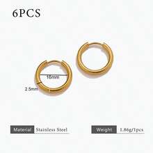 6pcs 304 Stainless Steel 18K Gold-Plated Multi-Size Round Ear Cuff Earrings DIY Charm Jewelry Earring Making Accessories Women's Stainless Steel Jewellery Earring Components - Earrings - View 13
