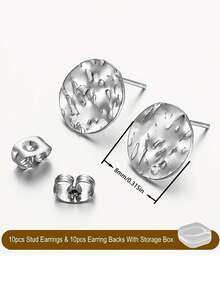 Un paquete que contiene 20 piezas de postes de pendientes de acero inoxidable 304, con diseño de tachuelas redondas en relieve con respaldos, adecuados para manualidades de joyería. - Multicolor - Ver 15