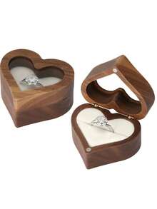Hộp đựng trang sức bằng gỗ hình trái tim 2 ngăn, có nắp trong suốt, có thể cá nhân hóa, thích hợp làm quà cầu hôn, đính hôn, cưới, kỷ niệm. - màu nâu - Xem 2