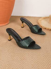 Bowknot Open Toe Backless Stiletto High Heel Sandals, Versatile Women's Dress Sandals For Wedding And Date - Army Green - View 4