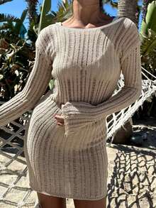 2026 Spring/Summer New Women's Casual Elegant Street Style Beach Party Vacation Knit Off-Shoulder Pullover Top, Women's Spring, Women's Vacation Wear, Summer Vacation, Y2K Style, Women's Casual, Women's Vacation, Women's Beach - Apricot - View 6