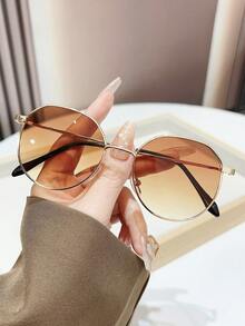 1 chiếc kính thời trang nữ gọng kim loại bất đối xứng, phong cách đường phố tối giản, đa năng, phù hợp với trang phục thường ngày. - Nhiều màu - Xem 6
