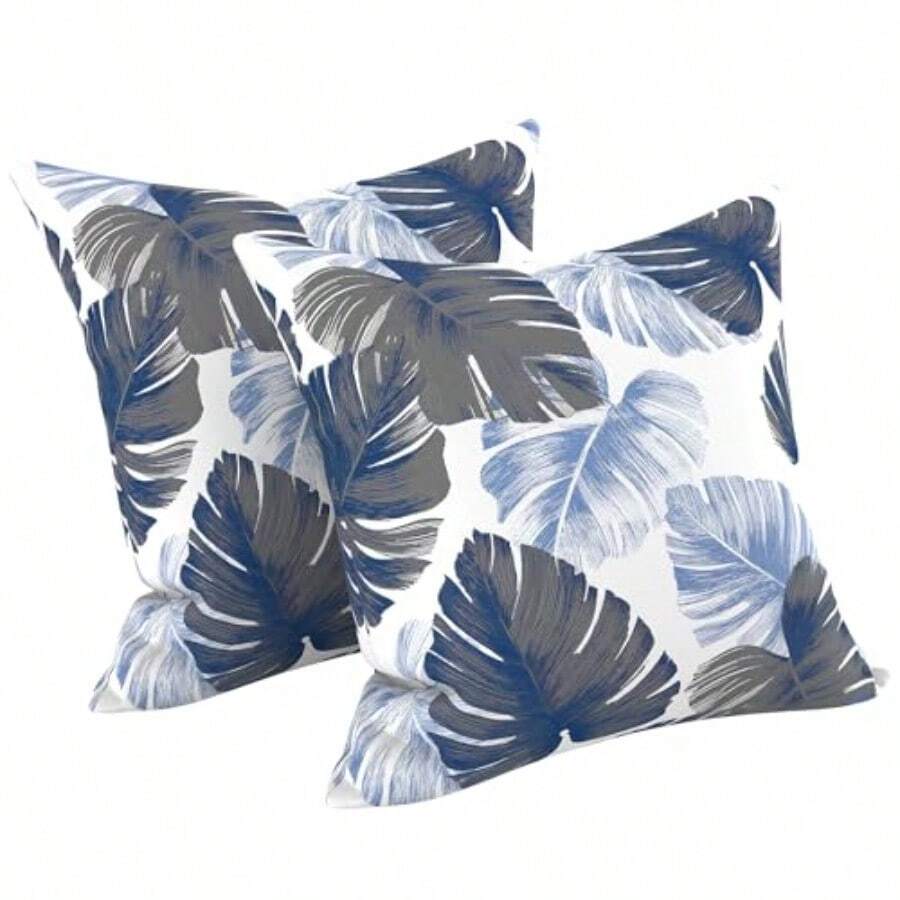 LVTXIII - Almohadas decorativas con insertos almohadas cuadradas de 18 x 18 pulgadas para cama sofá sofá y muebles de patio juego de 2 azul Monstera - Hojas grandes - Ver 1