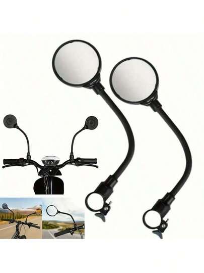 360° Adjustable Bicycle Rearview Mirror With Wide Angle Lens, Flexible Long Arm For Easy Installation, Suitable For Mountain Bikes, Electric Scooters And Light Vehicles - Black ABS Frame, Pedal Accessories | Oval Mirror | Bicycle Accessories
