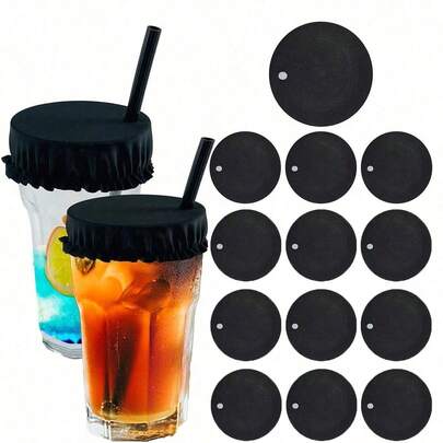 Ống bọc ly bằng sợi polyester có lỗ cắm ống hút, có thể tái sử dụng, bảo vệ đồ uống trong các bữa tiệc, nắp đậy miệng ly cocktail co giãn, không cần điện.