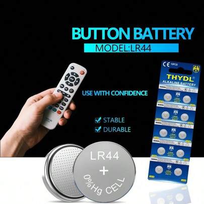 20节LR44/AG13碱性纽扣电池，无汞，1.5V，适用于手表、遥控器和其他电子设备