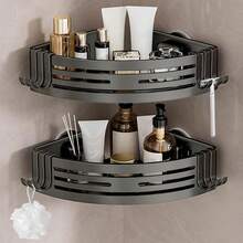Corner Shower Rack Suction Cup, Hanging Shelf, Bathroom Storage Organizer - Gunmetal Gray-triangle - View 2