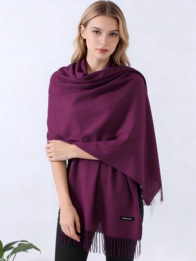 1 pieza Chal ligero con flecos verde para mujer, elegante bufanda delgada para ambientes con aire acondicionado, versátil para todas las estaciones, suave, cálido y cortavientos para el cuello, adecuado para salidas diarias, cenas y citas
