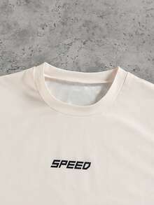 1 chiếc áo thun ngắn tay cổ tròn in chữ SPEED Formula Racing Car thoải mái, phong cách đường phố thường ngày dành cho bé trai, thích hợp cho mùa xuân/hè. - Màu be - Xem 3
