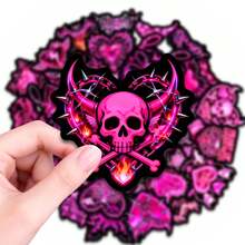50 PCS Pink Gothic Heart Stickers, Devil Horns Skull & Thorn Design Vinyl Decals, Alternative Aesthetic Waterproof Stickers For Adults, Perfect For Laptops, Water Bottles, Skateboards, Journals, Phone Cases, Punk & Emo Style Decor Supplies, DIY Craft Accessories For Goth Fans - Multicolor - View 4