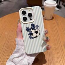1pc TPU Material Sweet Blue & White Striped Bow Tie Football Pattern Phone Case Compatible With IPhone 17 Pro Max/17/16 Pro Max/15/13/12/11, S20 FE/A15/S24/A55, Note 11/Note 12/Note 13 Pro, Full Coverage Anti-Drop Soft Protective Phone Case - White - View 4
