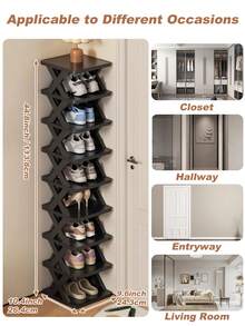 9/6 Tier Vertical Shoe Stand Space Saving Narrow Shoe Rack, Small Shoe Shelf, DIY Free Standing Shoes Storage Organizer For Entryway, Closet, Hallway, Easy Assembly And Stable In Structure, Black Shoe Rack, Plastic Material, Consumables, Christmas Gift, Black Plastic Shoe Rack New Year Gift - màu đen - Xem 10
