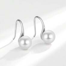 1对/别致精致的仿珍珠耳坠 - 提升您的婚礼和庆典造型 - 銀色 - 查看 3