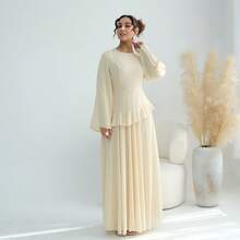 1Pcs Women's New Pure And Alluring High-End Round Neck Slim Fit Long Sleeve Dress - 淡黃色 - 查看 6