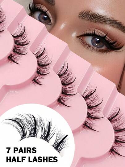 Asiteo 7 pares de pestañas postizas medias - Reutilizables, pestañas de manga. Pestañas de ojo de gato, puntiagudas, cruzadas y rizadas para las esquinas de los ojos, pestañas, pestañas postizas, pestañas de hada, pestañas de anime, pestañas con púas, pestañas postizas de banda transparente, cómodas de usar, para uso diario, actuaciones, viajes, regalos, fiestas y cosplay de anime. Pestañas con púas. Adecuadas para principiantes. Pestañas postizas.