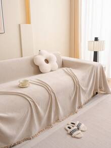 1件装简约雪尼尔沙发套，装饰性沙发保护套，家居装饰，宠物友好，透气，柔软舒适，防滑，防尘，防刮擦，四季皆宜，适用于卧室、客厅、书店、办公室、汽车、俱乐部、派对、1-4人沙发、L型沙发 - 卡其色 - 查看 7