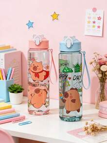 1pc 750ml/25oz Capybara Cartoon Plastic Straw Cup With Leak-Proof Lock, Compact & Portable Straw Tumbler, Suitable For Outdoor Activities, Games, Cycling, Camping - Ideal For Holiday And Birthday Gifts - Multicolor - View 2