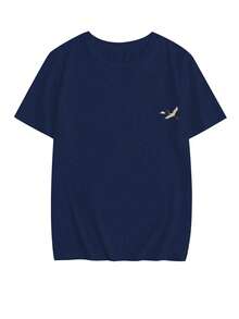 Camiseta de manga corta de cuello redondo azul marino con estampado de ola y grulla japonesa, blusa versátil y elegante para mujer, nueva moda sencilla de verano - Azul marino - Ver 9
