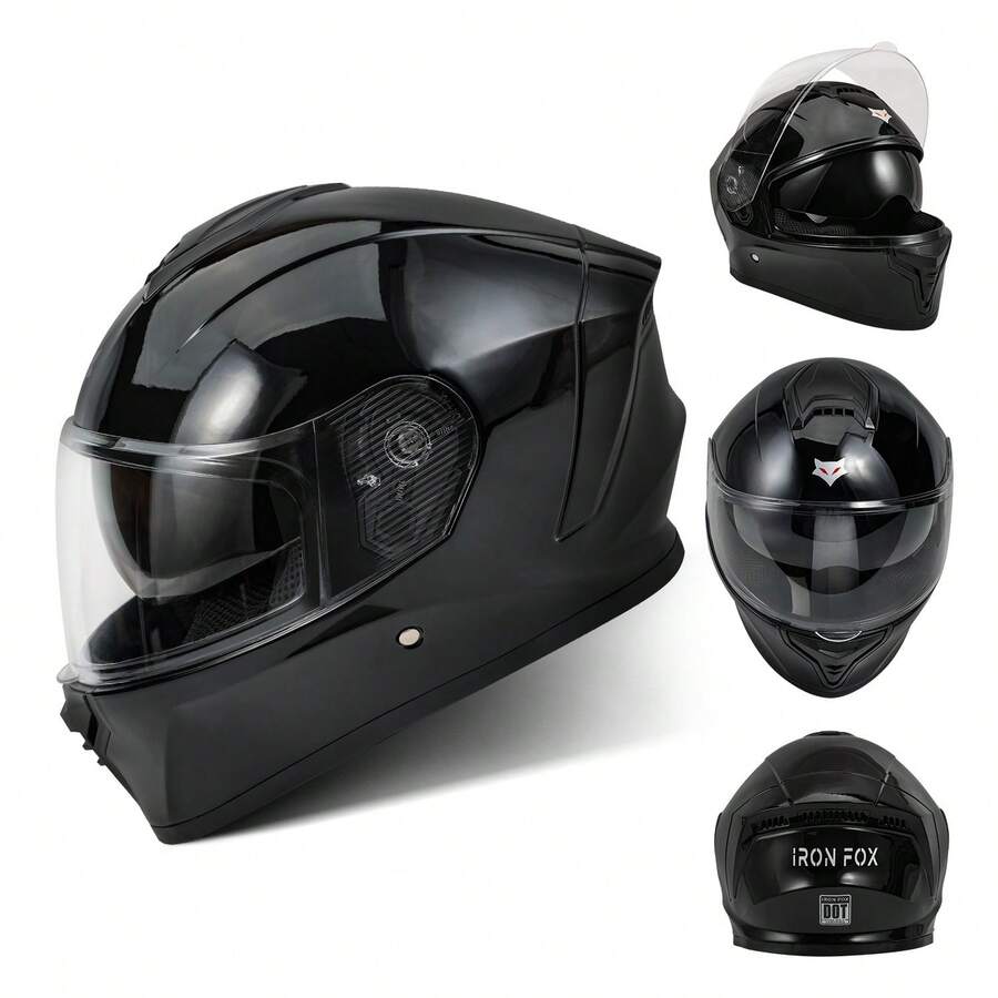 Casco Motocicleta Integral Con Visera Doble Certificado Dot - Acabado negro brillante - Ver 1
