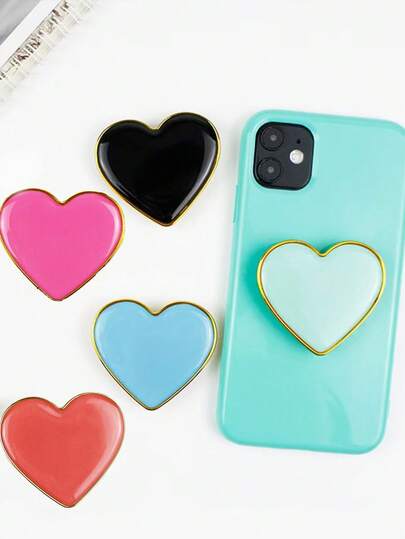 1 个纯色心形气囊手机支架，粘性，可伸缩创意手机配件懒人桌面支架