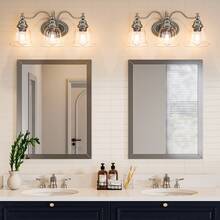 3-Light Bathroom Light Fixtures, Modern Vanity Light With Clear Glass Shade, Bathroom Wall Lamp For Mirror Living Room Kitchen Hallway Porch, E26 Base, Bulbs Not Included (Silver) - 銀色 - 查看 3