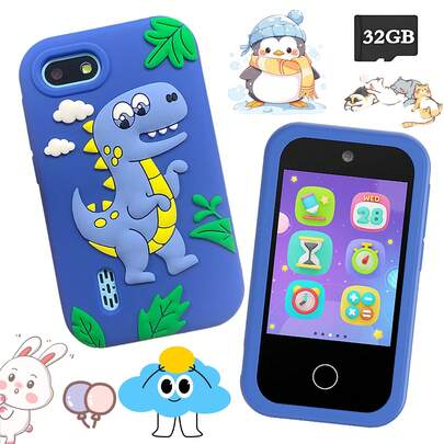 适合3-12岁儿童的智能手机玩具，2.8英寸触摸屏，自拍双摄像头，闪光灯，趣味游戏，理想的生日礼物