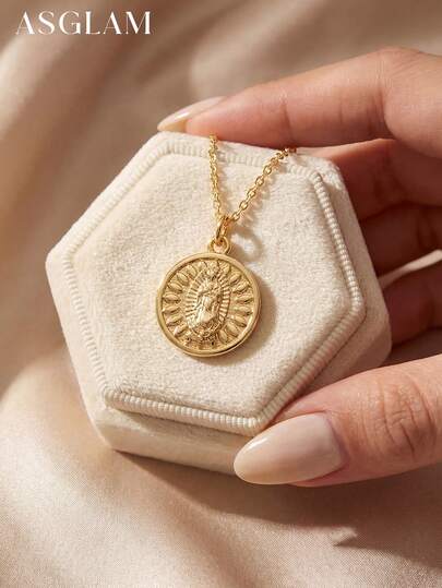 1pc Elegant Vintage Oval Virgin Mary Pendant Necklace, 925 Sterling Silver Lightweight Luxurious Necklace, Exquisite Jewelry Gift, Suitable For Girls Daily Wear And Decoration