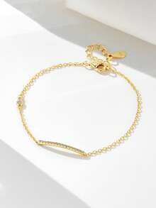 1pc S925 Sterling Silver Luxury Minimalist Chain Bracelet, Delicate Design Elegant Jewelry For Women - Gold - View 1