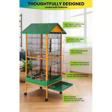 Estación de juegos para loros con ruedas - parque de actividades con perchas y escaleras - amarillo verdoso - Ver 5