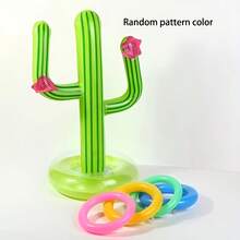 1pc Inflatable Cactus Ring Toss Game Set, Includes Inflatable Cactus And 4 Colored Rings, Carnival Party Supplies, Hawaii Pool Beach Party Decorations, Inflation Pump Sold Separately - Cactus - View 11
