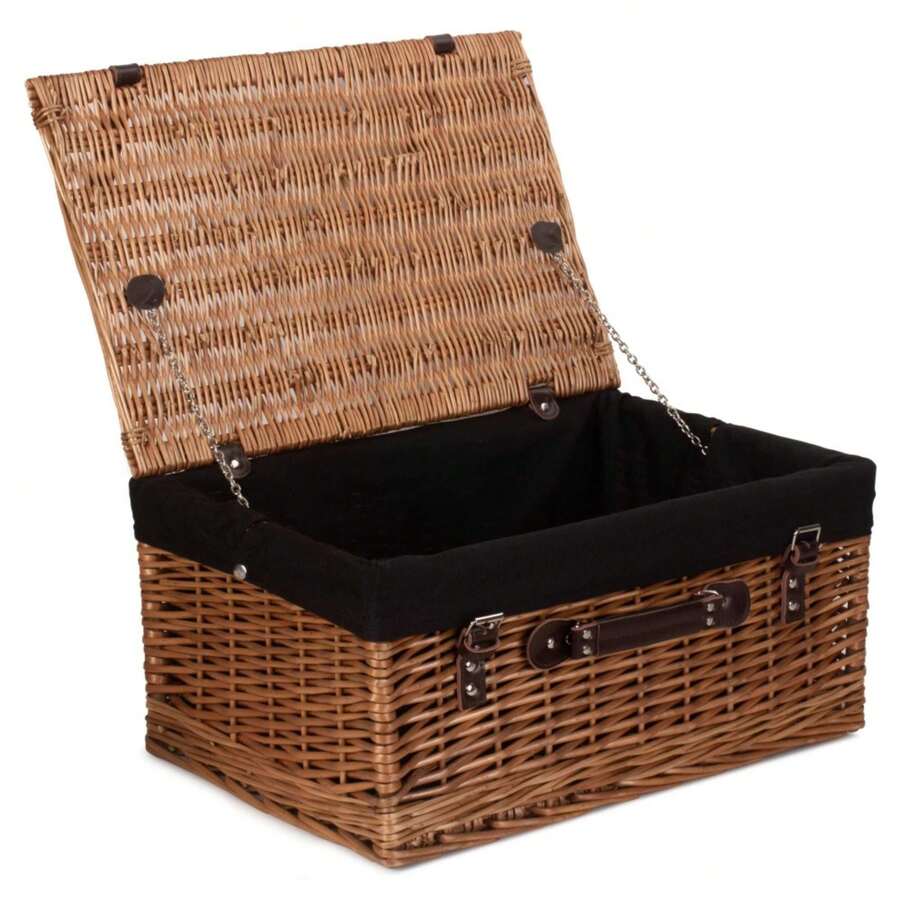 Red Hamper 36cm Double Steamed Wicker Picnic Basket - Black - View 1