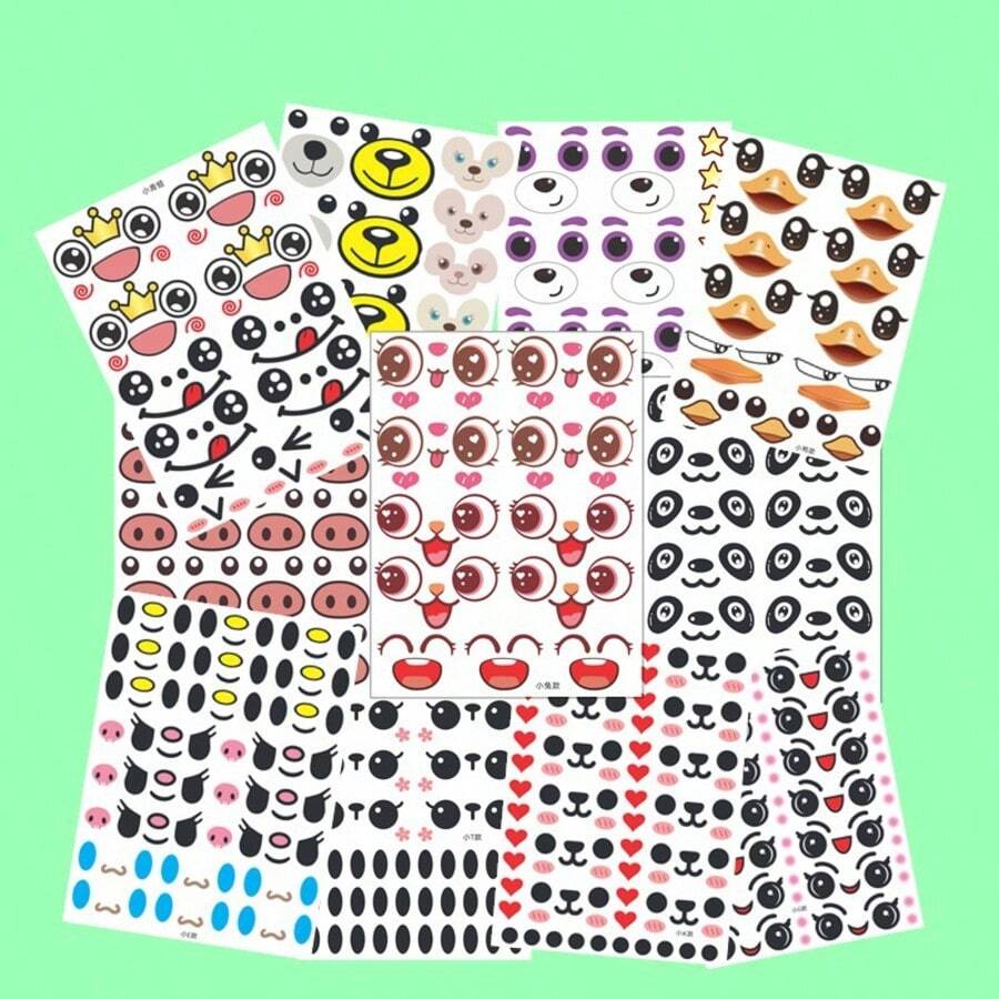1/5/10张冰淇淋表情贴纸，卡通人物熊猫和兔子眼睛贴纸