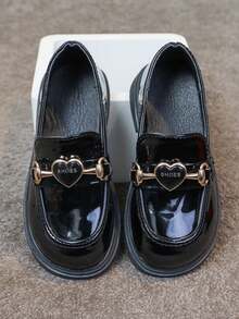 1 Pair Girls' Patent Leather Shoes, 2026 New Bowknot Thick Sole Loafers, Versatile Daily Casual School Princess Shoes - Black - View 5