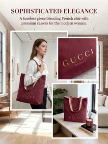 Gucci 1pc Double-Sided Pink & White Large Capacity Women's Portable Cosmetic Bag, Fashion Daily Travel Makeup Pouch - Hot Pink - View 5