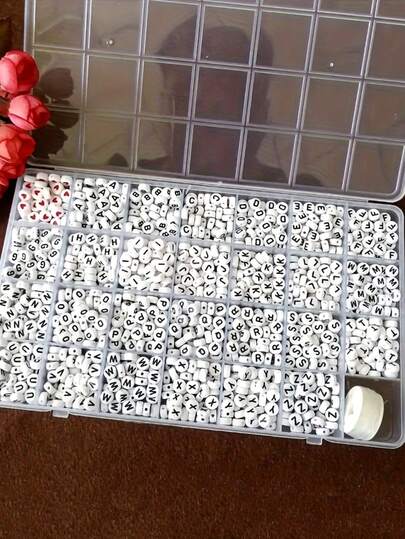 [DIY Acrylic Beads] 1400pcs DIY Acrylic Beads | Letter Bead Suitcase With Organizer & Friendship Bracelet Starter - A-Z/Uppercase/Lowercase/Numbers, For Jewelry Making, Birthday/Christmas Crafts, Complete Alphabet & Number Beading System For All Skill