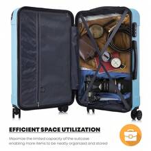 YONSLY 4-Piece Wheeled Suitcase Set With 360° Wheels, Combination Lock, Robust Double Zipper, Mesh Pocket, Soft Rubber Handle, 16/20/24/28 Inch Trolley Suitcase, Hard Shell Carry-On Luggage Set (4-Piece Set, S, M, L & XL) - 淺藍 - 查看 6