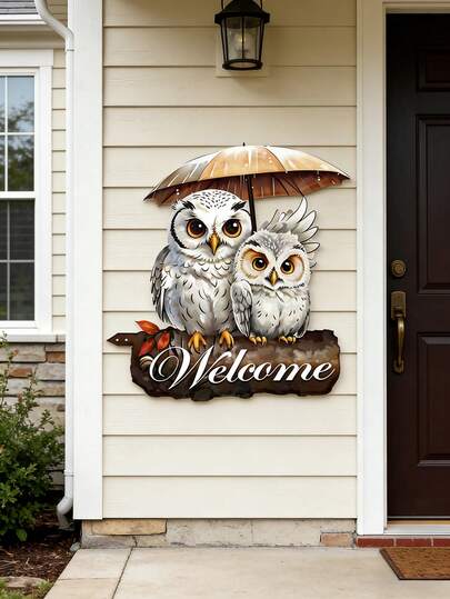1pc Metal Owl Wall Decor - Colorful Owl Welcome Sign, Porch Decoration, Suitable For Indoor And Outdoor Use, Applicable To Home Decor, Wall Decoration, Room Decoration, Garden Decoration, Outdoor Decoration. Can Be Used As A Home Address Display, Entrance Wall Art, Birthday, Mother's Day, Thanksgiving, Easter, Ideal Gift For Family And Friends