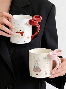 1 pieza Taza de cerámica creativa y linda con lazo 3D pintado a mano con esmalte, taza hecha a mano personalizada, regalo para amigos y novias, adecuada para oficina, hogar, cafetería, pastelería - Multicolor - Ver 9